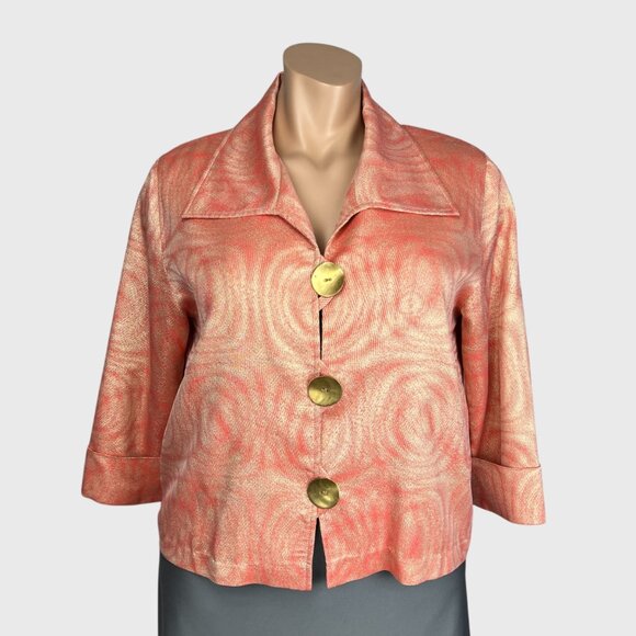 Caroline Rose Womens Button Front Blazer Jacket Coral Orange Metallic size XL - Picture 1 of 11